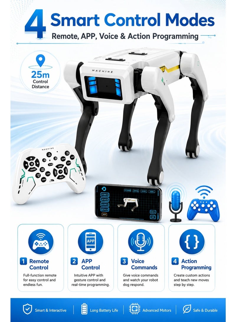AI Smart Robot Dog Toy – Interactive Programmable Mechanical Pet with Remote Control, APP Control, Voice Commands, 30+ Actions, Music, Rechargeable Battery & Flexible Legs for Kids - Image 5