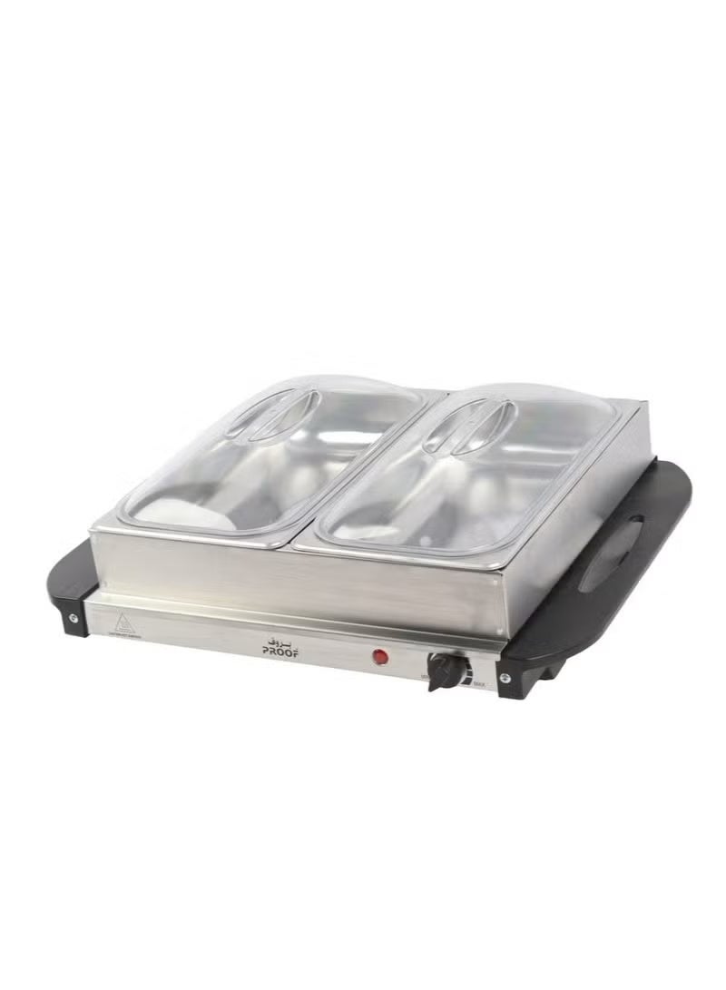 برووف سخان طعام كهربائي 200 واط من الستانلس ستيل – 2×2.5 لتر لكل خانة مع تحكم حراري – مثالي للبوفيهات، الحفلات، المطاعم، وتقديم الأطعمة الفاخرة. - Image 1