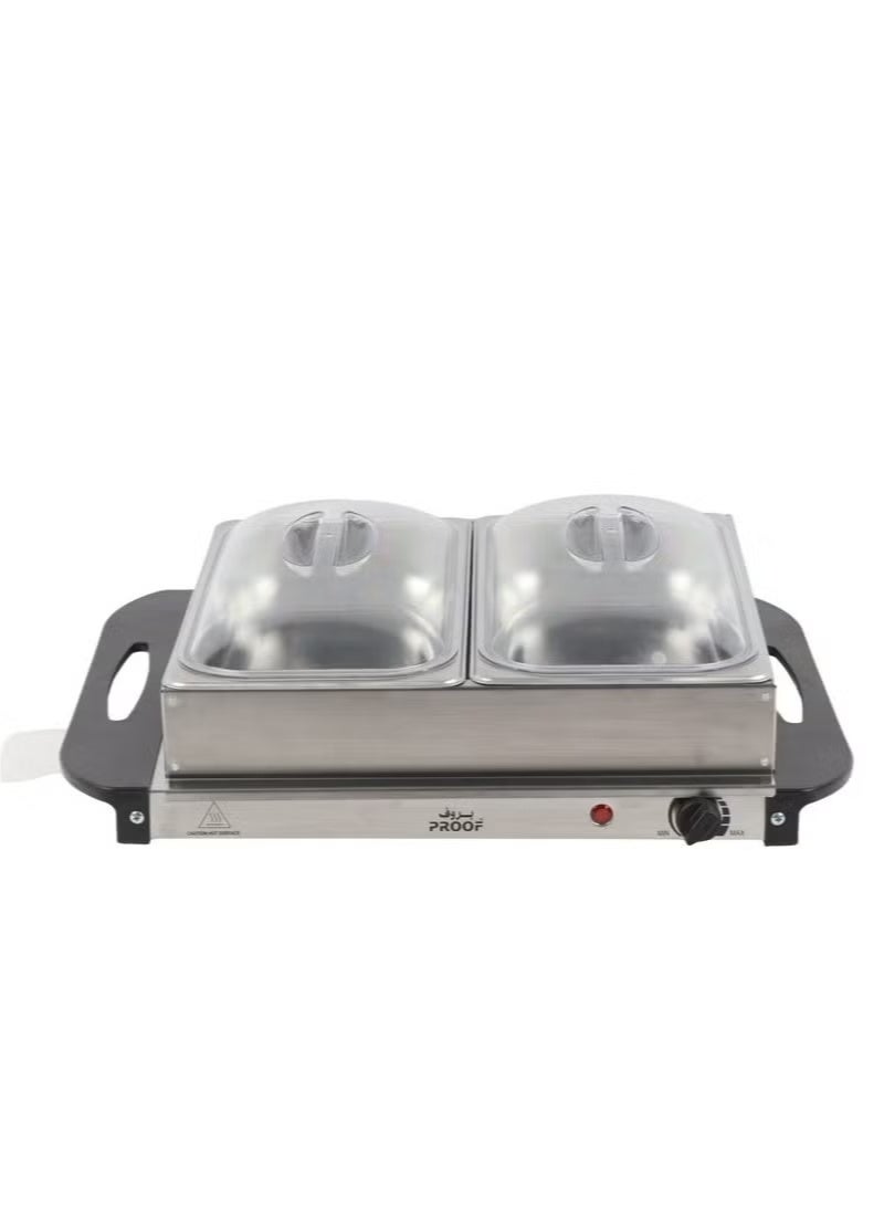 برووف سخان طعام كهربائي 200 واط من الستانلس ستيل – 2×2.5 لتر لكل خانة مع تحكم حراري – مثالي للبوفيهات، الحفلات، المطاعم، وتقديم الأطعمة الفاخرة. - Image 4