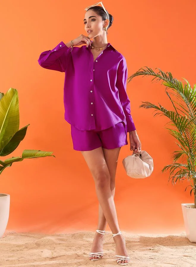 أبتاوني طقم منسق من شورت وبلوزة سادة