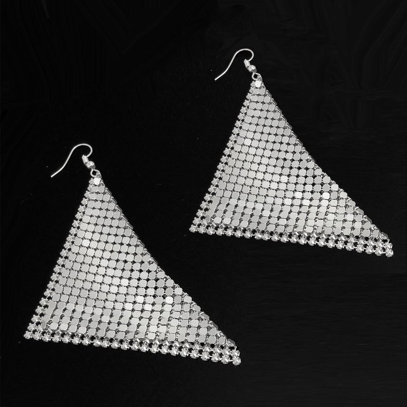 Suyi Trendy Women Earrings Metal Mesh Grid Sequins Tassel Long Drop Dangle Earrings Silver - Image 5