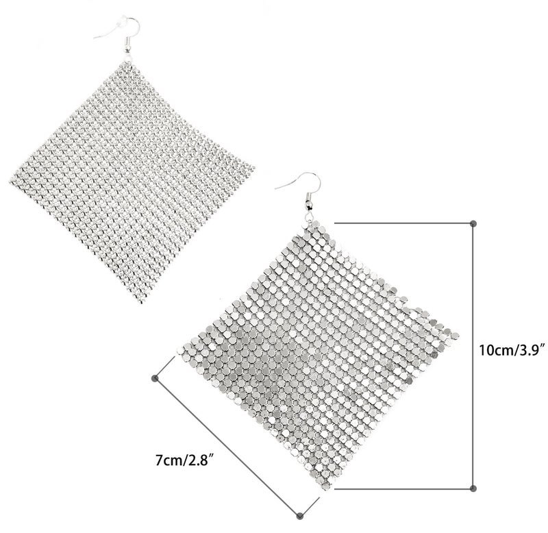 Suyi Trendy Women Earrings Metal Mesh Grid Sequins Tassel Long Drop Dangle Earrings Silver - Image 4