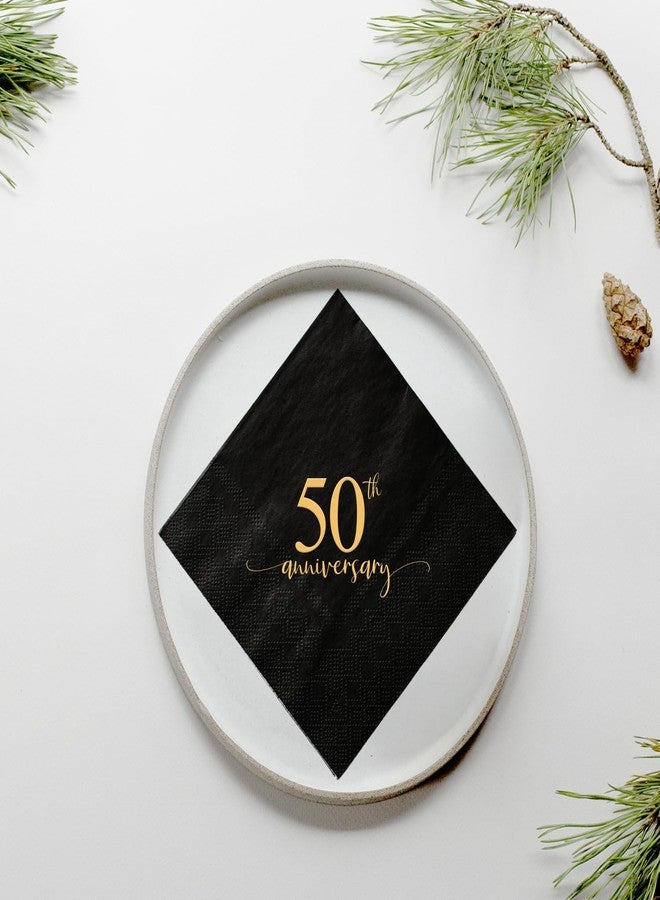 ZLPDS 50th Anniversary Napkins Gold Foil and Black 50th Wedding Napkins Fifty Years Old Birthday Party Napkins 50 Pack of Paper Bar Berverage Cocktail Napkins for Anniversary Party Decorations 3 Ply - Image 4