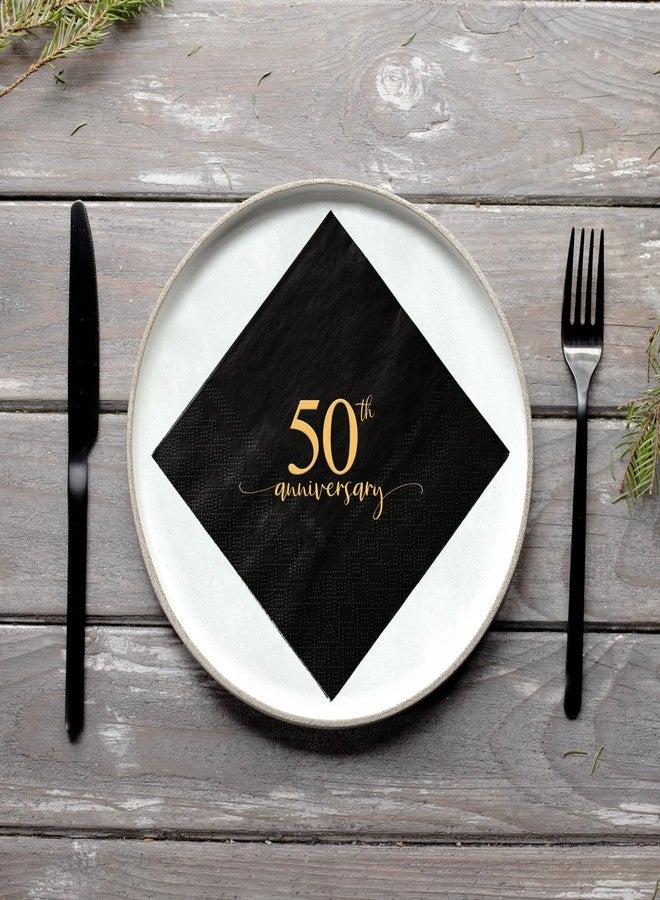 ZLPDS 50th Anniversary Napkins Gold Foil and Black 50th Wedding Napkins Fifty Years Old Birthday Party Napkins 50 Pack of Paper Bar Berverage Cocktail Napkins for Anniversary Party Decorations 3 Ply - Image 3