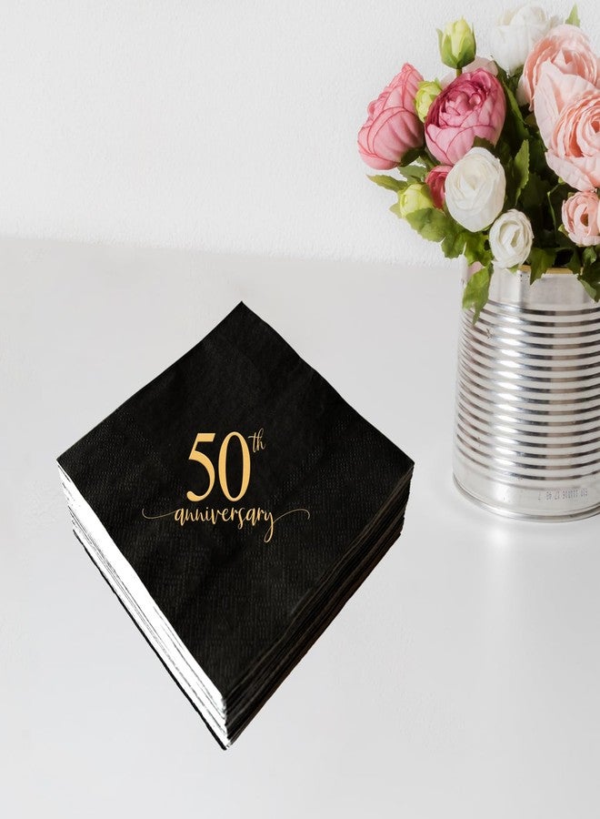 ZLPDS 50th Anniversary Napkins Gold Foil and Black 50th Wedding Napkins Fifty Years Old Birthday Party Napkins 50 Pack of Paper Bar Berverage Cocktail Napkins for Anniversary Party Decorations 3 Ply - Image 5