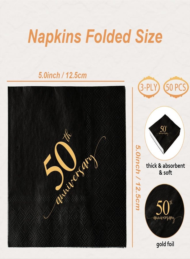 ZLPDS 50th Anniversary Napkins Gold Foil and Black 50th Wedding Napkins Fifty Years Old Birthday Party Napkins 50 Pack of Paper Bar Berverage Cocktail Napkins for Anniversary Party Decorations 3 Ply - Image 2