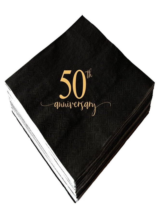 ZLPDS 50th Anniversary Napkins Gold Foil and Black 50th Wedding Napkins Fifty Years Old Birthday Party Napkins 50 Pack of Paper Bar Berverage Cocktail Napkins for Anniversary Party Decorations 3 Ply - Image 1