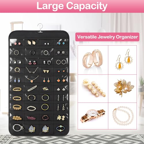Okxiri 1 Pack Hanging Jewelry Organizer, 80 Clear Pockets earring organizer and storage, Accessories holder organizer for Closet, Jewelries, Necklace, Travel - Image 4