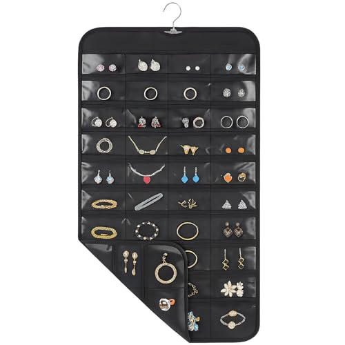 Okxiri 1 Pack Hanging Jewelry Organizer, 80 Clear Pockets earring organizer and storage, Accessories holder organizer for Closet, Jewelries, Necklace, Travel - Image 1