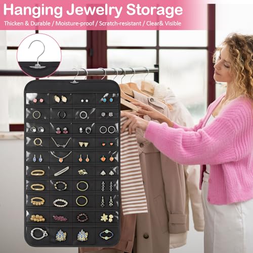 Okxiri 1 Pack Hanging Jewelry Organizer, 80 Clear Pockets earring organizer and storage, Accessories holder organizer for Closet, Jewelries, Necklace, Travel - Image 5
