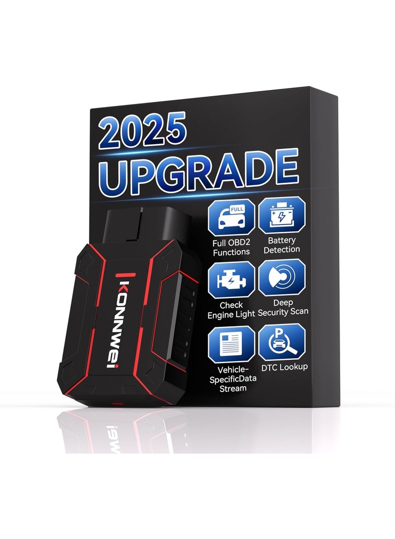 كونوي ماسح OBD2 بلوتوث، أداة تشخيص نظام السيارة الكامل، قارئ رمز فحص المحرك، اختبار الجهد، جاهزية I/M، تدفق البيانات، AutoVIN، بدون اشتراك وتطبيق حصري لنظامي iOS وAndroid - Image 1