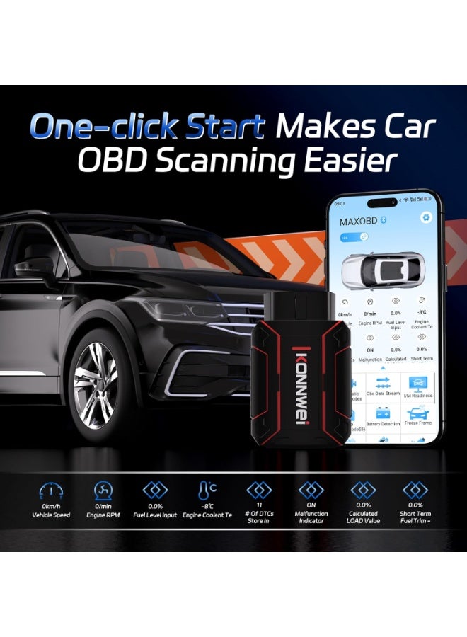 كونوي ماسح OBD2 بلوتوث، أداة تشخيص نظام السيارة الكامل، قارئ رمز فحص المحرك، اختبار الجهد، جاهزية I/M، تدفق البيانات، AutoVIN، بدون اشتراك وتطبيق حصري لنظامي iOS وAndroid - Image 3