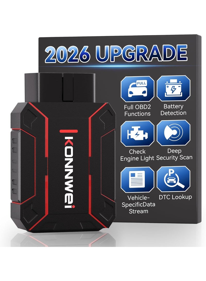 كونوي ماسح OBD2 بلوتوث، أداة تشخيص نظام السيارة الكامل، قارئ رمز فحص المحرك، اختبار الجهد، جاهزية I/M، تدفق البيانات، AutoVIN، بدون اشتراك وتطبيق حصري لنظامي iOS وAndroid - Image 1