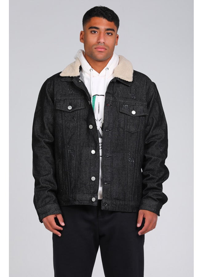 Marco Bergamo Men's Denim Jacket with Fur Collar - Image 1