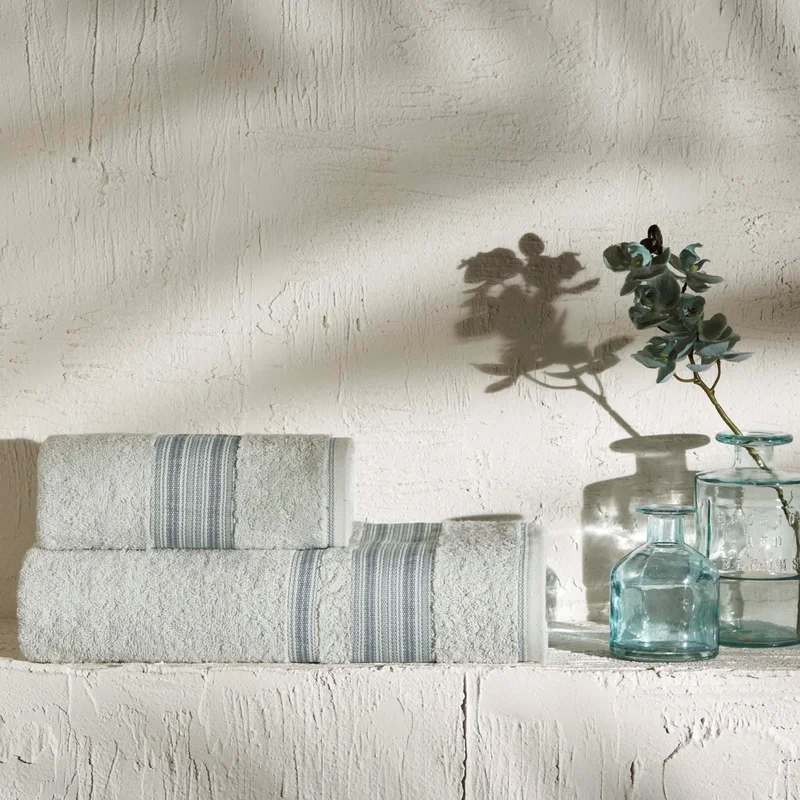 تي اي Border Cotton Single Bath Towel Water Green