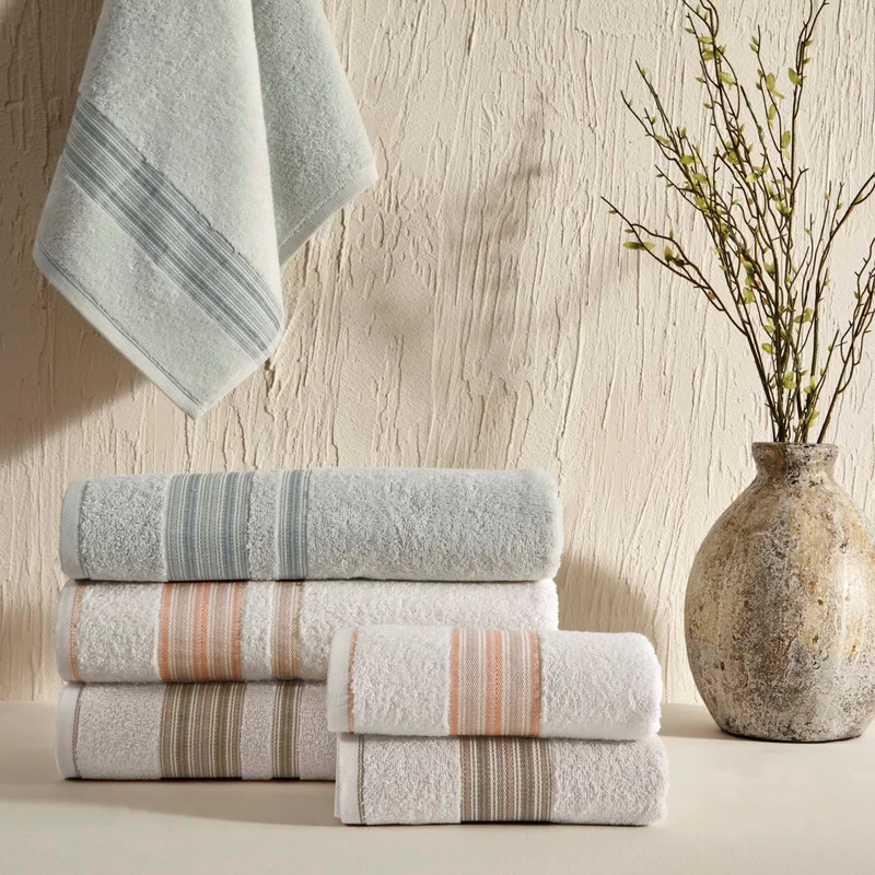 تي اي Border Cotton Single Bath Towel Water Green