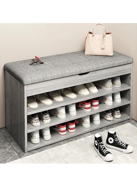 Multi functional shoe bench entryway bench household shoe rack with seating three-layer flip cover design entryway long bench with shoe cabinet all-in-one shoe cabinet bench Grey