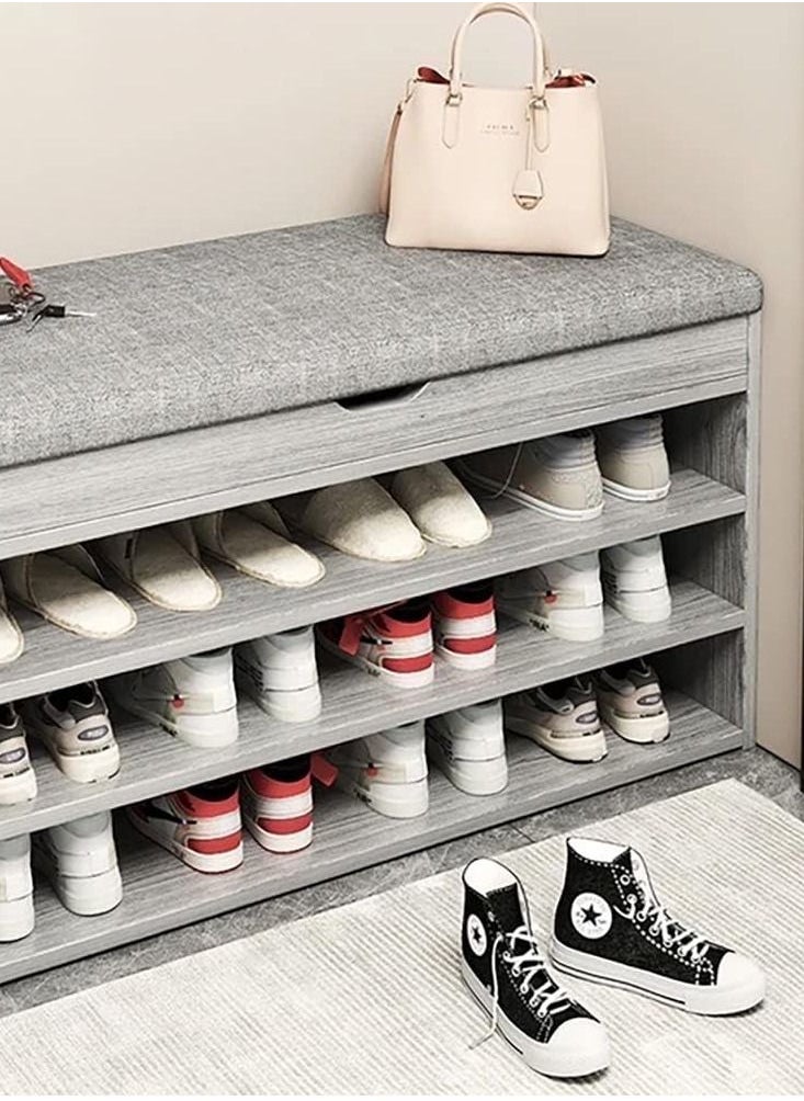 JOMILA - Multi functional shoe bench entryway bench household shoe rack with seating three-layer flip cover design entryway long bench with shoe cabinet all-in-one shoe cabinet bench Grey - Image 1