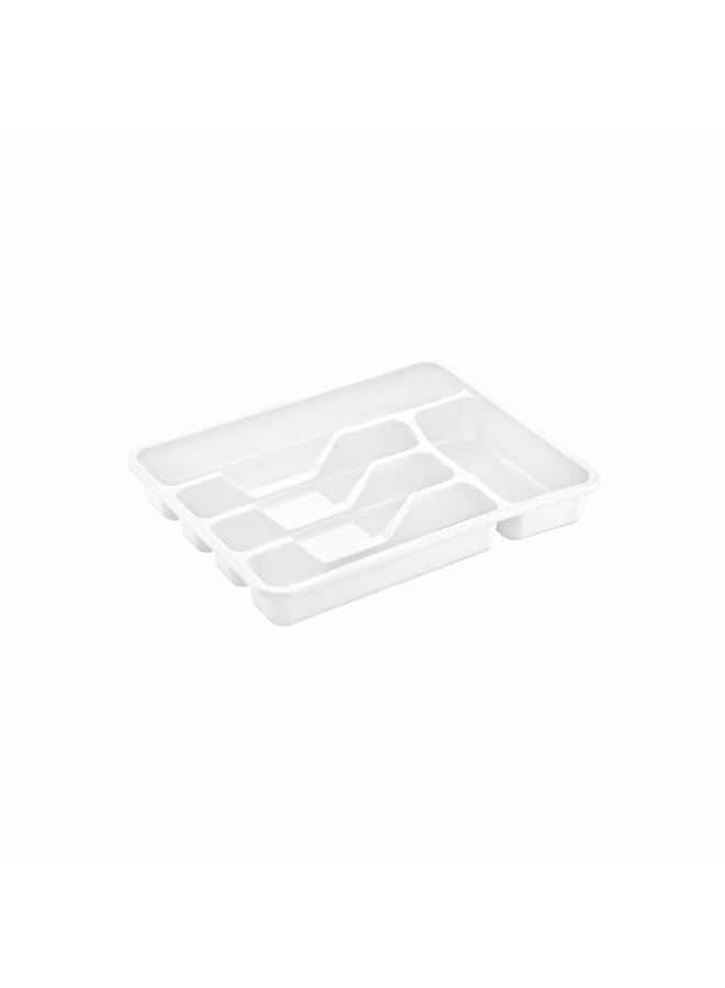 Dunya Plastik Plastic Cutlery Tray Organizer For Kitchen Drawer, Multi Compartment Utensil And Silverware Storage Divider, Easy Clean Design, 33.6 x 27 x 4.8 cm (White) - Image 1