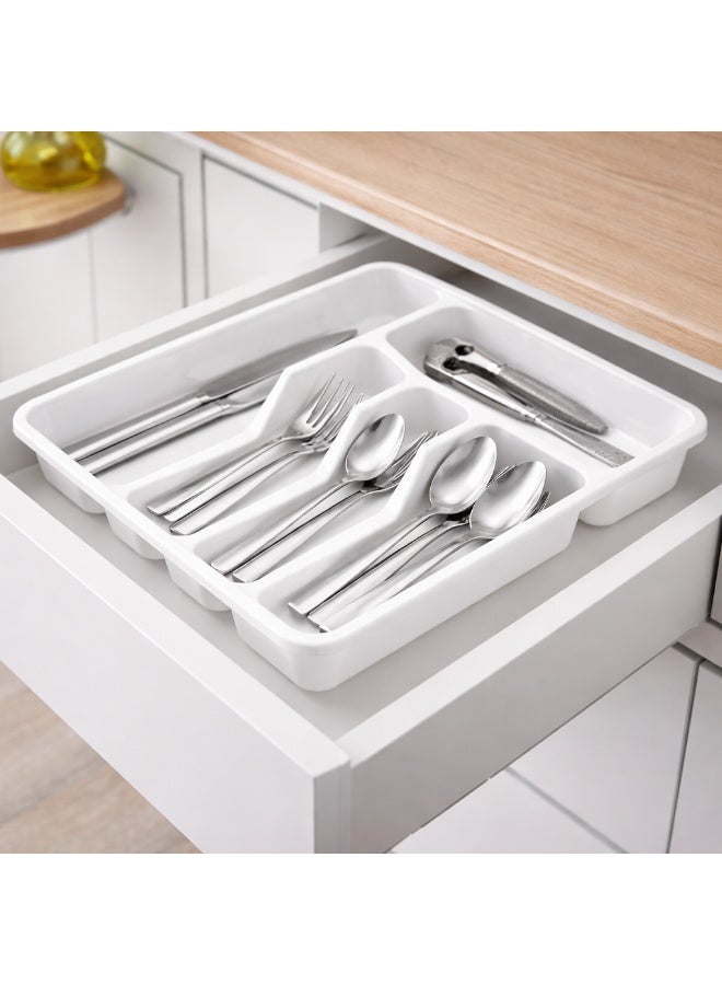 Dunya Plastik Plastic Cutlery Tray Organizer For Kitchen Drawer, Multi Compartment Utensil And Silverware Storage Divider, Easy Clean Design, 33.6 x 27 x 4.8 cm (White) - Image 2
