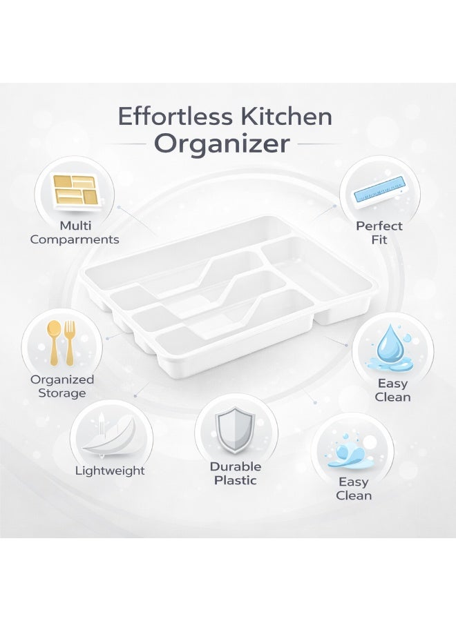 Dunya Plastik Plastic Cutlery Tray Organizer For Kitchen Drawer, Multi Compartment Utensil And Silverware Storage Divider, Easy Clean Design, 33.6 x 27 x 4.8 cm (White) - Image 3