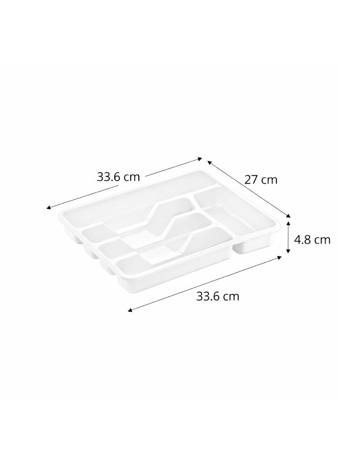 Dunya Plastik Plastic Cutlery Tray Organizer For Kitchen Drawer, Multi Compartment Utensil And Silverware Storage Divider, Easy Clean Design, 33.6 x 27 x 4.8 cm (White) - Image 4
