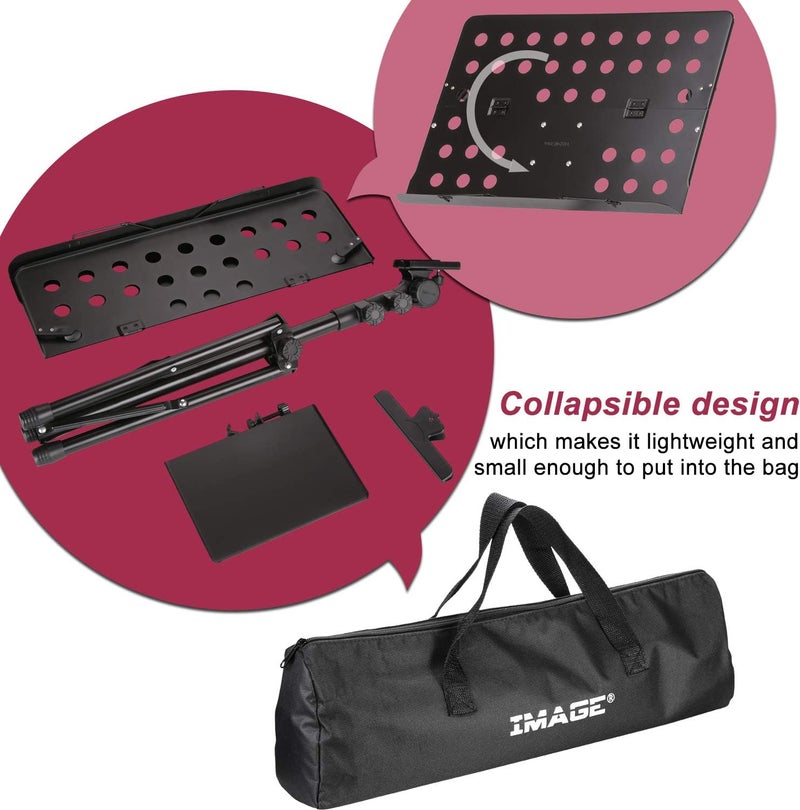 Image 21.6-63 Inch Sheet Music Stand - Adjustable and Foldable Travel Metal Stand With Carrying Bag, Music Tray and Sheet Clip Holder for Instrumental Performance - Image 5