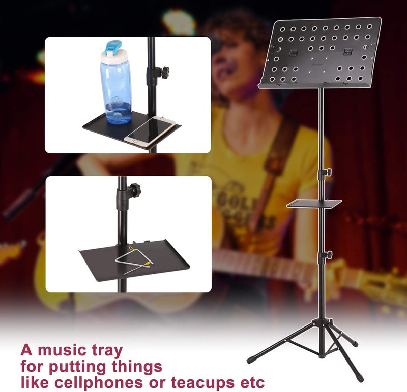 Image 21.6-63 Inch Sheet Music Stand - Adjustable and Foldable Travel Metal Stand With Carrying Bag, Music Tray and Sheet Clip Holder for Instrumental Performance - Image 2
