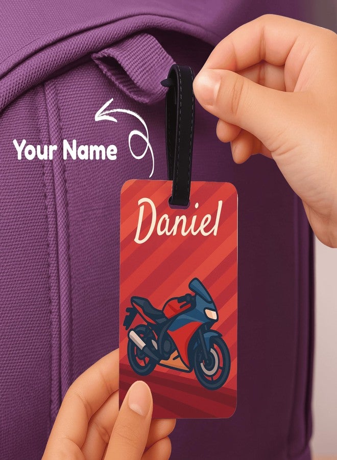 Kidzook Personalized Name Bag Tag | Custom Luggage Tag for Kids & Adults - PVC Luggage Tag for Travel, School, Office, Camping | Bike Theme Design with Silicone Strap (Pack of 1) - Image 2