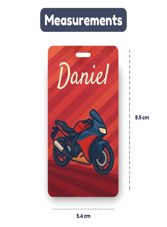 Kidzook Personalized Name Bag Tag | Custom Luggage Tag for Kids & Adults - PVC Luggage Tag for Travel, School, Office, Camping | Bike Theme Design with Silicone Strap (Pack of 1) - Image 5