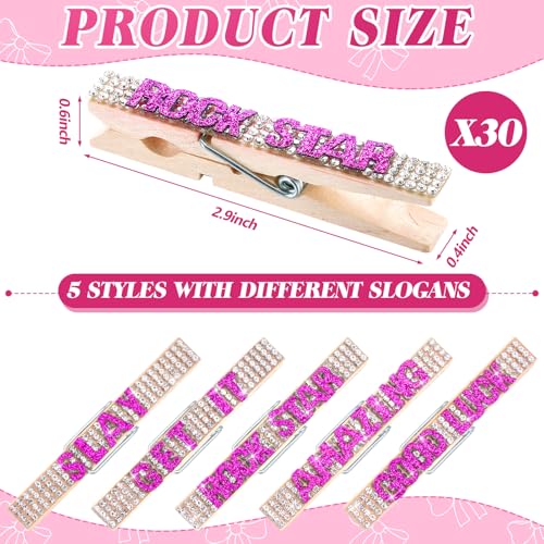 Ecation 30 Pcs Cheerleading Rhinestone Volleyball Spirit Clips Competition Cheer Pins Clothespins Cheer Charms for Clothes Pins Gifts Sports Volleyball Team Party Favors Accessories BulkRose Red - Image 3