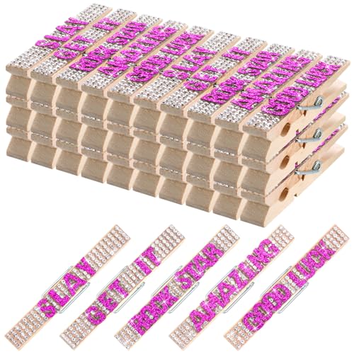 Ecation 30 Pcs Cheerleading Rhinestone Volleyball Spirit Clips Competition Cheer Pins Clothespins Cheer Charms for Clothes Pins Gifts Sports Volleyball Team Party Favors Accessories BulkRose Red - Image 1