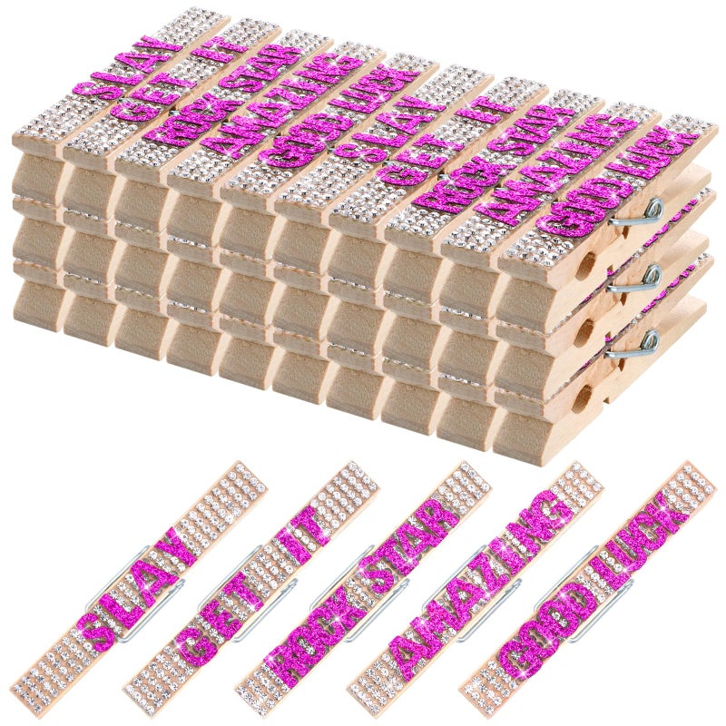Ecation 30 Pcs Cheerleading Rhinestone Volleyball Spirit Clips Competition Cheer Pins Clothespins Cheer Charms for Clothes Pins Gifts Sports Volleyball Team Party Favors Accessories BulkRose Red - Image 2
