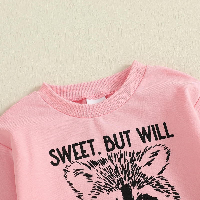 allshope Toddler Baby Girl Fall Outfit Letter Print Sweatshirt Tops Elastic Waist Pant Cute Infant Newborn Winter Clothes Set (Raccoon Pink, 18-24 Months) - Image 4