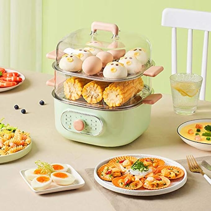 جهاز بخار كهربائي متعدد الوظائف ذو سعة كبيرة وطبقتين، قطعة أثرية صغيرة شفافة لطهي البيض على البخار للاستخدام المنزلي - Image 5
