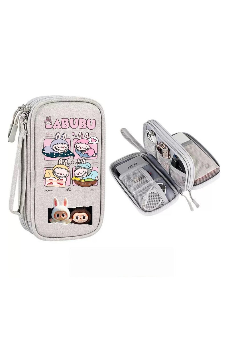 عام حقيبة مربعة صغيرة مطبوعة بشخصية لابوبو الكرتونية، علبة أنيقة وبسيطة لتخزين كابلات الشحن، مثالية للاستخدام اليومي والخروجات العفوية.