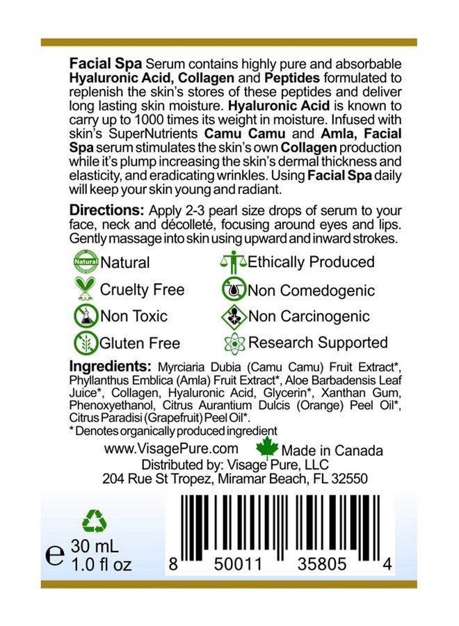 Visage Pure Facial Spa"Dermal Thickening" Serum Organic Physician Formulated Research Supported Extra Nutrient And Vitamin C Charged Blend Of Collagen Hyaluronic Acid And Peptides  - Image 4