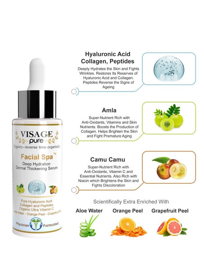 Visage Pure Facial Spa"Dermal Thickening" Serum Organic Physician Formulated Research Supported Extra Nutrient And Vitamin C Charged Blend Of Collagen Hyaluronic Acid And Peptides  - Image 2