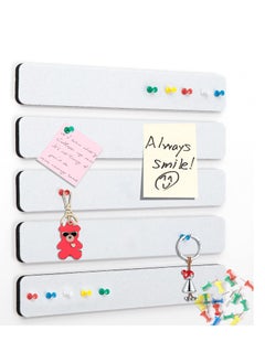 SYOSI 5 Pack Felt Pin Board Bar Strips Bulletin Board for Bedrooms Offices Home Wall Decoration, Notice Board Self Adhesive Cork Board with 50 Push Pins for Paste Notes, Photos, Schedules (White)  - Image 1