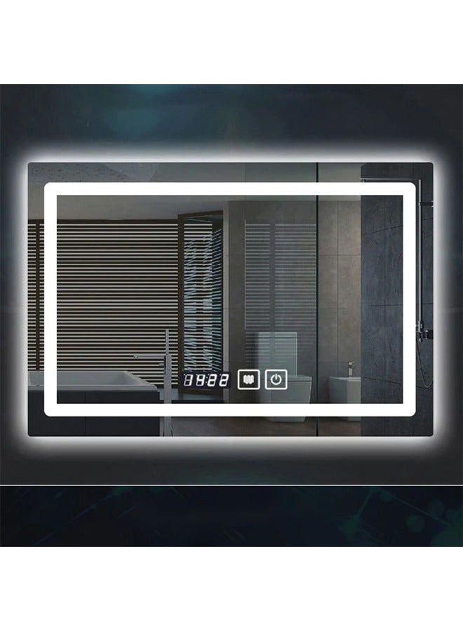 Multifunctional Horizontal Smart Mirror with Rounded Frameless Design with LED Lighting, Human Body Sensor, Dual Touch Controls, Defogging, Time & Temperature Display 100 X 80 Cm