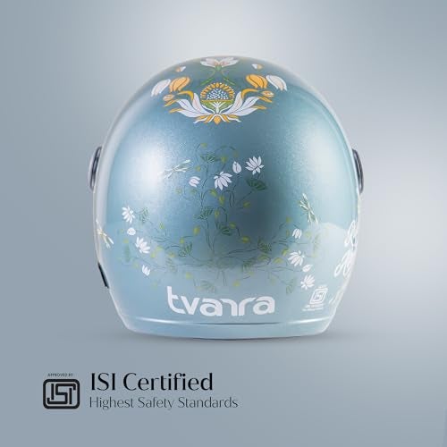 TVARRA Lotus Women’s Open Face Helmet with Printed Design, ISI Certified, Lightweight Material, Crafted for Women, Extreme Comfort fit with Clear Visor(Frost Blue-M) - Image 4