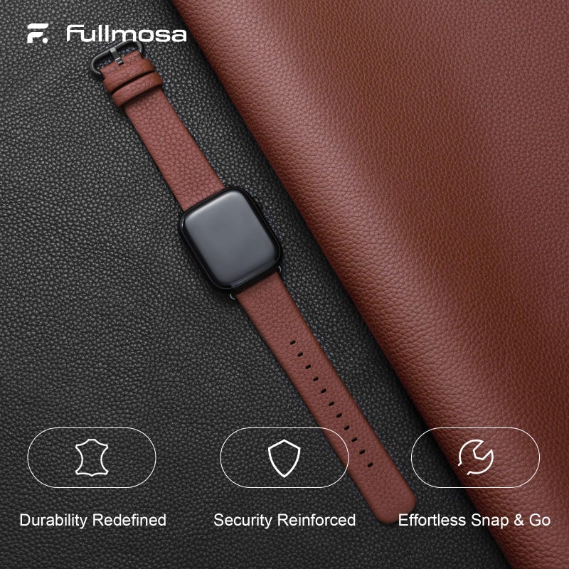 Fullmosa Leather Bands Compatible with Apple Watch Band 49mm 46mm 45mm 44mm 42mm for Men Women, Top Grain Genuine Leather Strap for iWatch Series 11/10/9/8/7/6/5/4/3/2/1,Ultra3/2/1,SE3/2/1, Brown/Smoky Grey - Image 2