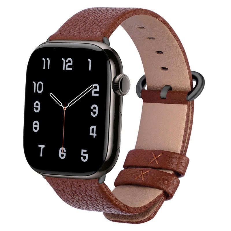 Fullmosa Leather Bands Compatible with Apple Watch Band 49mm 46mm 45mm 44mm 42mm for Men Women, Top Grain Genuine Leather Strap for iWatch Series 11/10/9/8/7/6/5/4/3/2/1,Ultra3/2/1,SE3/2/1, Brown/Smoky Grey - Image 1