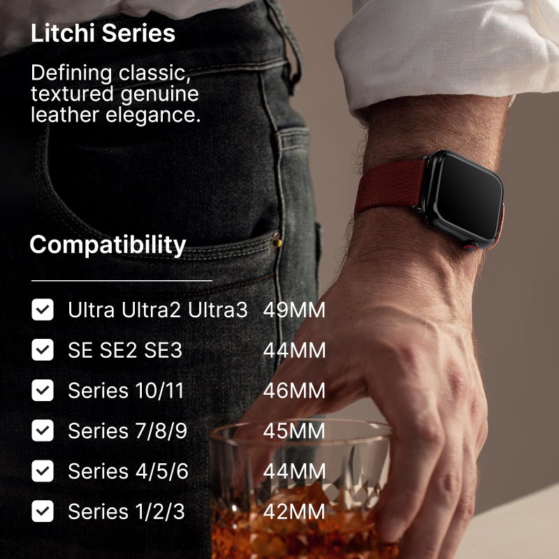 Fullmosa Leather Bands Compatible with Apple Watch Band 49mm 46mm 45mm 44mm 42mm for Men Women, Top Grain Genuine Leather Strap for iWatch Series 11/10/9/8/7/6/5/4/3/2/1,Ultra3/2/1,SE3/2/1, Brown/Smoky Grey - Image 3