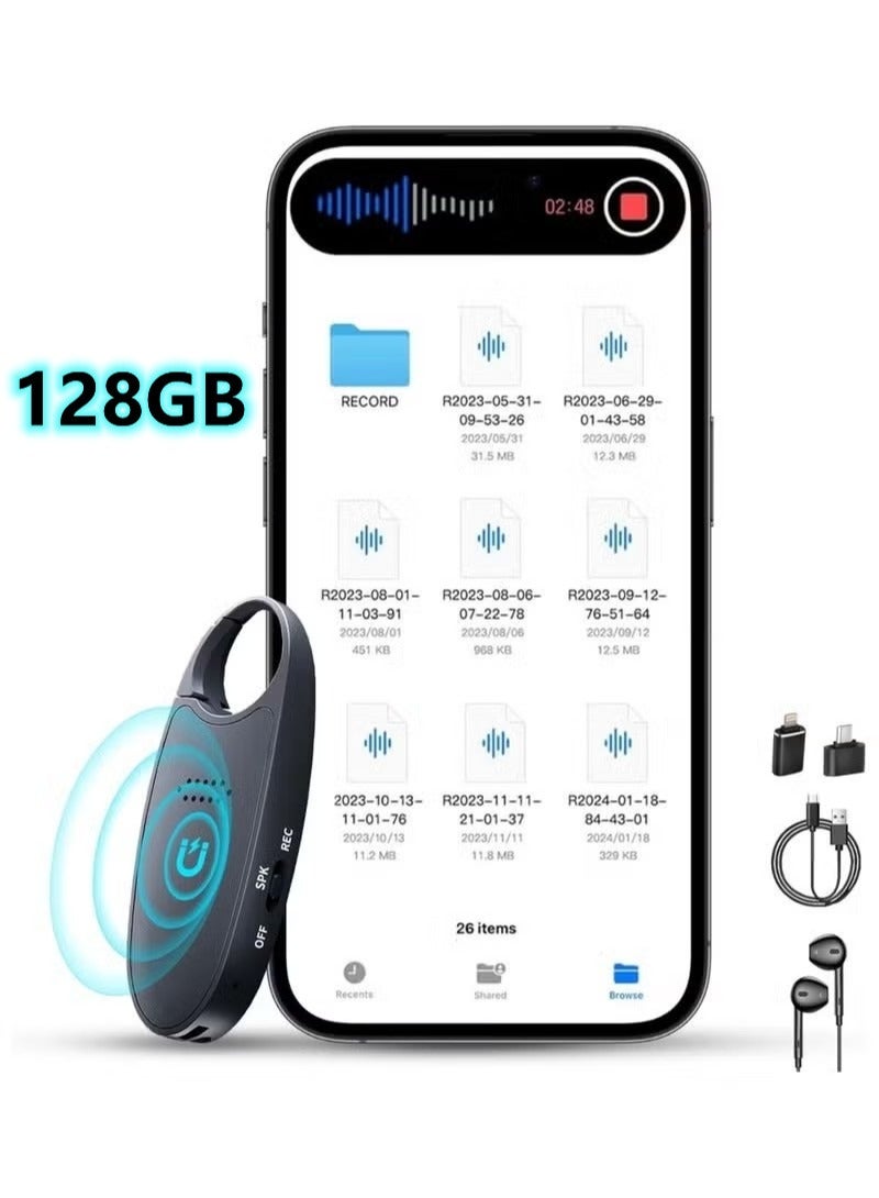128GB (2000 Hour) Digital Magnetic Voice Recorder with Playback, 4-in-1 Portable Mini Voice Activated Audio Recorder with AI Noise Cancelling, MP3 Player, Voice Device for Lectures, Meetings, Classroom - Image 1