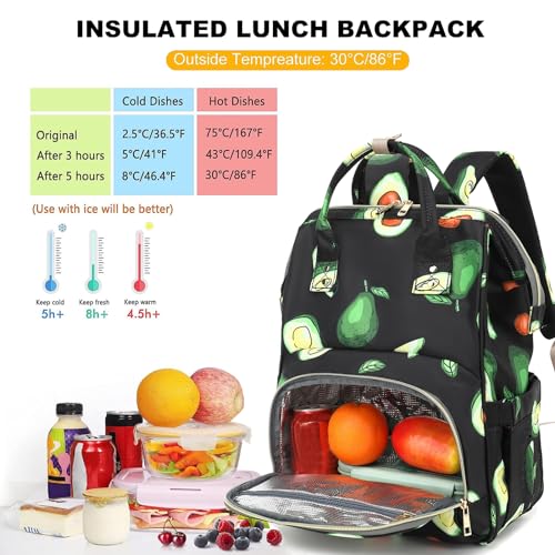 Dezcrab Avocado Lunch Backpack for Women Girls, Insulated Cooler Backpack Laptop Backpack School Backpack Bookbag Nurse Work Backpacks - Image 2