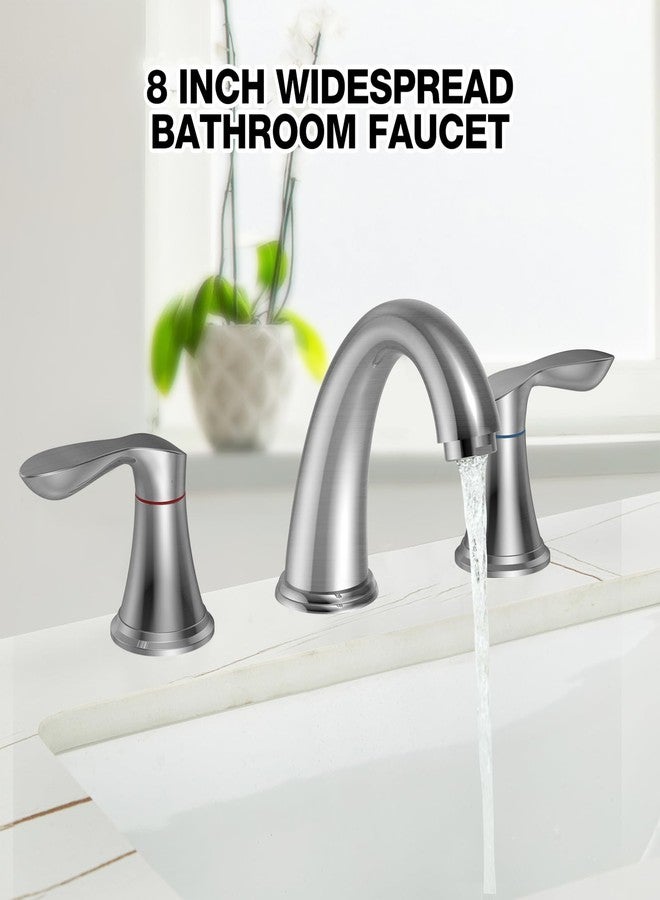 GAOMON Bathroom Faucet, 8 Inch Bathroom Faucets for Sink 3 Hole, Widespread Brushed Nickel Bathroom Faucet with Pop up Drain and cUPC Lead-Free Hose (Brushed Nickel) - Image 2