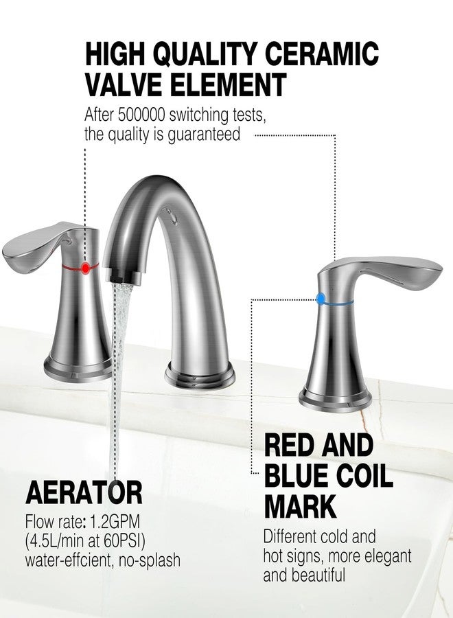 GAOMON Bathroom Faucet, 8 Inch Bathroom Faucets for Sink 3 Hole, Widespread Brushed Nickel Bathroom Faucet with Pop up Drain and cUPC Lead-Free Hose (Brushed Nickel) - Image 3