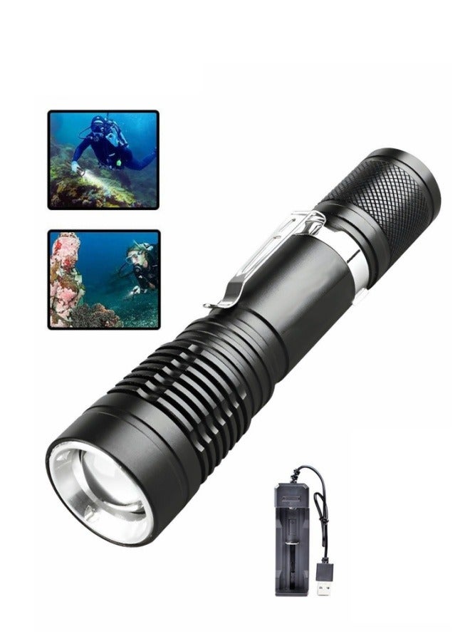 MIXDE Led Rechargeable Diving Flashlight Waterproof Underwater Lights Night - Image 1