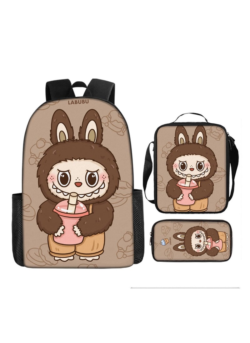Generic labubu cartoon print primary school student school bag labubu backpack shoulder bag pencil case three-piece set 